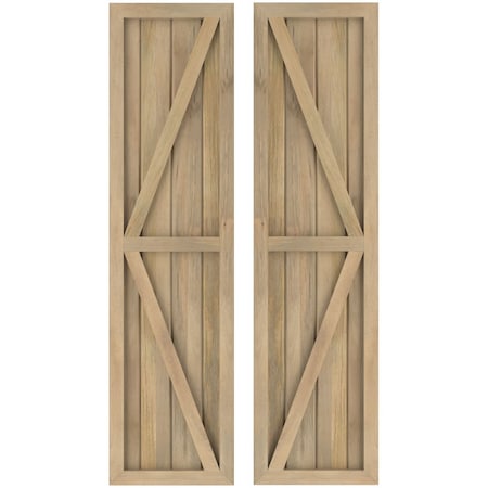 Americraft 4-Board Wood 2 Equal Panel Frmd Board-n-Batten Shutters W/ Dubl Z-Bar, ARW102BF414X46UNH